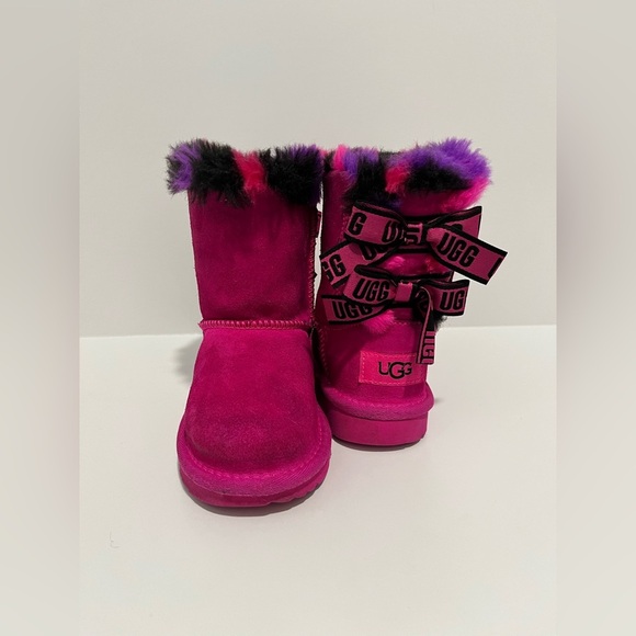 Ugg Bailey Bow Plaid Punk Boots Pink Purple Black Tie Dye Toddler size 8 - Picture 1 of 12